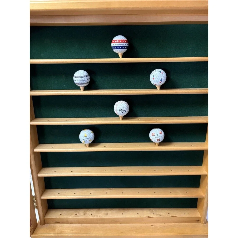 Solid Wood 63-Golf Ball Display Case Cabinet with Logo Souvenir Collection